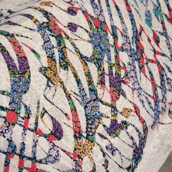 Persian calligraphy scarf with elegant artistic design in soft fabric